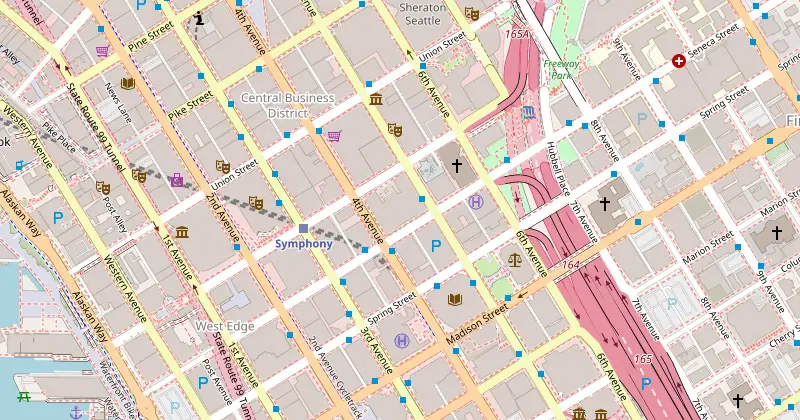 Mapa de Fairmont Olympic Hotel con los hoteles cercanos