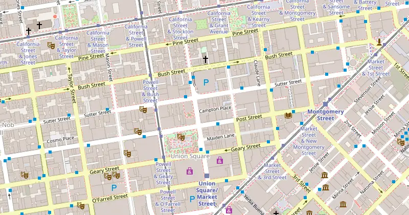 Mapa de Taj Campton Place con los hoteles cercanos