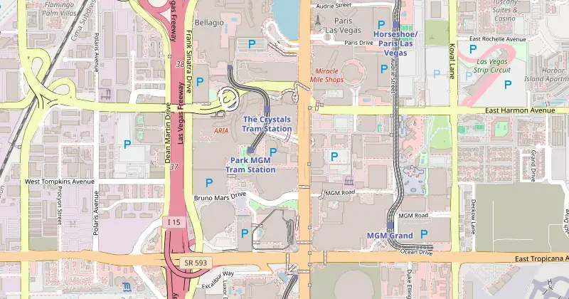 Mapa de Waldorf Astoria Las Vegas con los hoteles cercanos