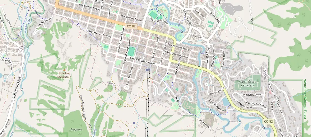 Mapa de Aspen, Colorado con los hoteles cercanos