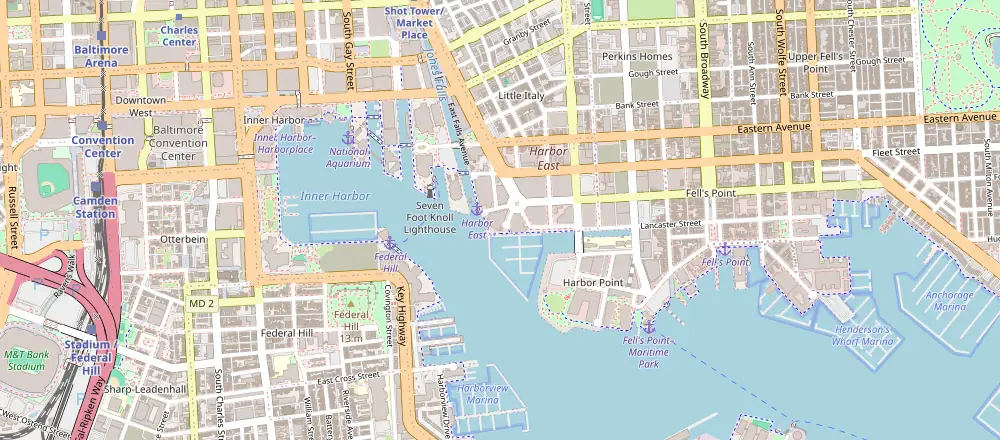 Mapa de Baltimore con los hoteles cercanos