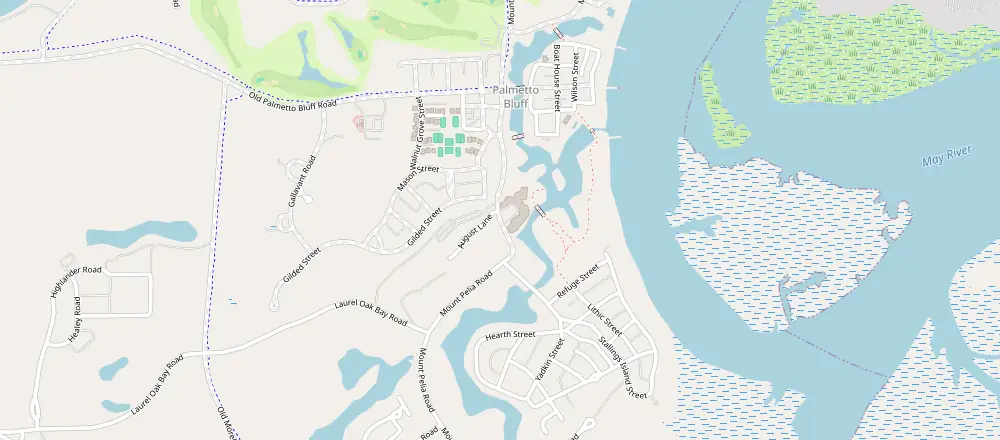 Mapa de Bluffton con los hoteles cercanos