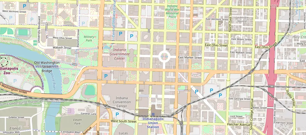 Mapa de Indianápolis con los hoteles cercanos
