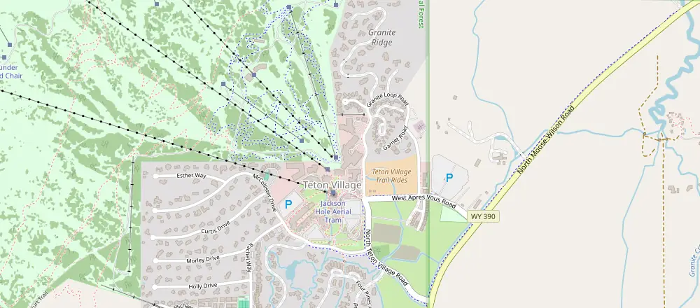 Mapa de Jackson Hole con los hoteles cercanos