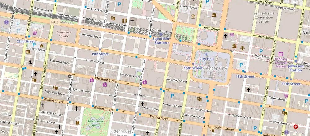 Mapa de Filadelfia con los hoteles cercanos