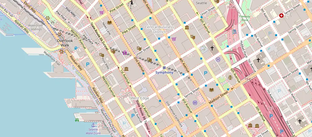 Mapa de Seattle con los hoteles cercanos
